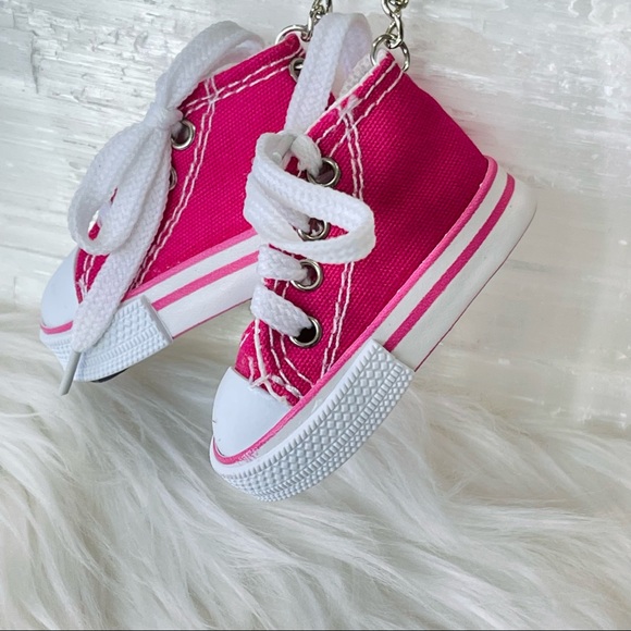 2 MINI SNEAKER KEYRINGS PINK keychains his & hers running shoes Athlete trainers - Picture 2 of 5